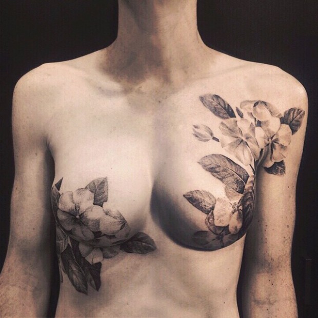 Tattoo art by David Allen for breast cancer survivor Adriana