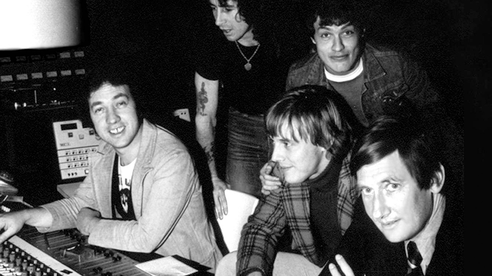 George Young, Bon Scott, Harry Vanda, Angus Young, Ted Albert - in Alberts studio